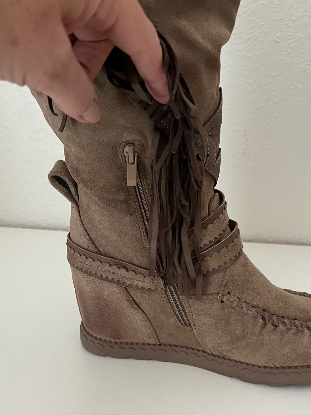 VERY G-Brown Fringe Suede Knee-High Boots - Women's